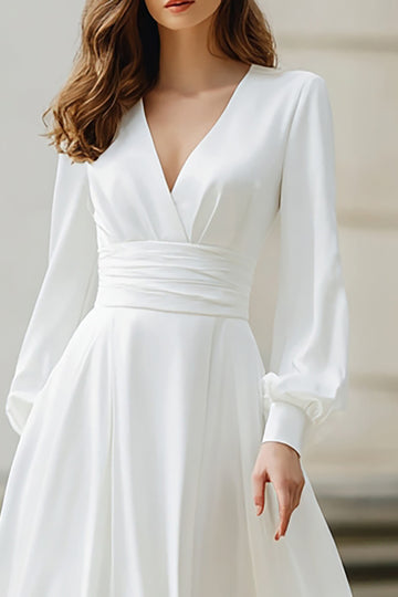 Ivory A-Line Long Sleeve Simple Wedding Dress